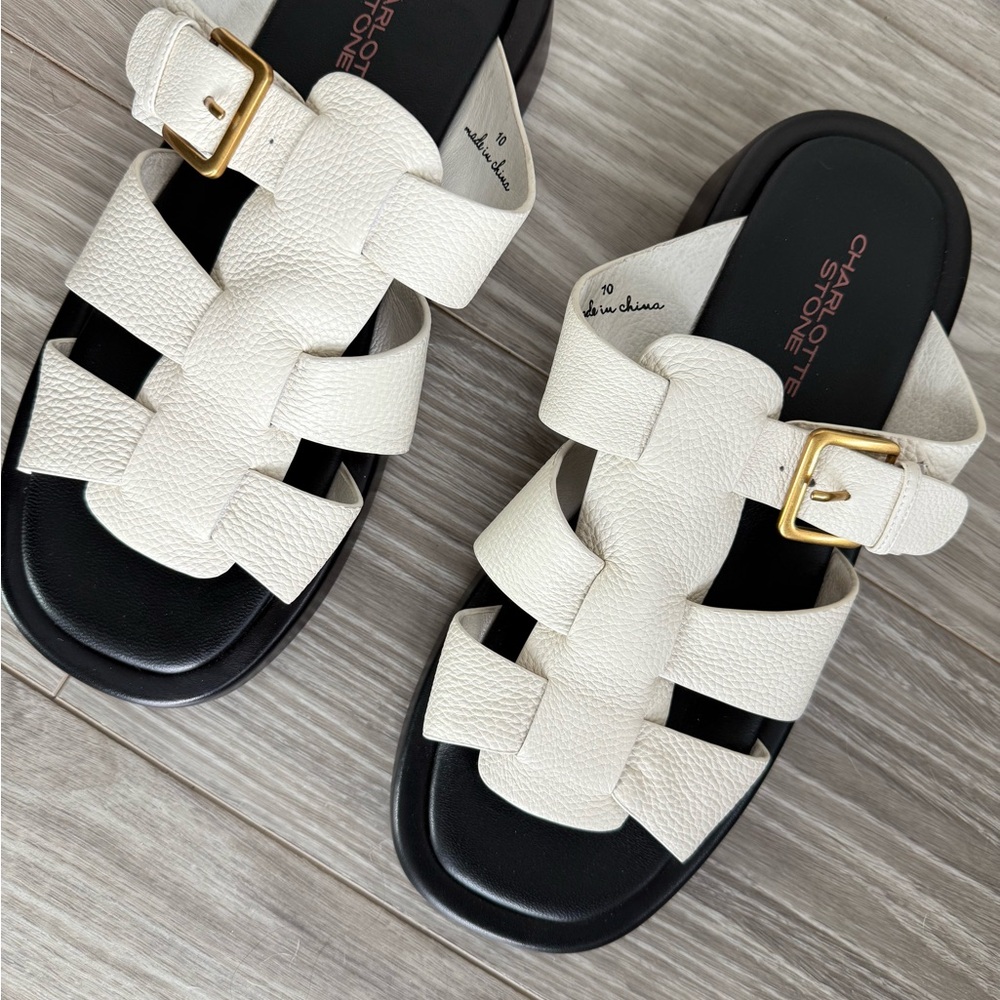 Charlotte Stone White Sandals with Woven Straps